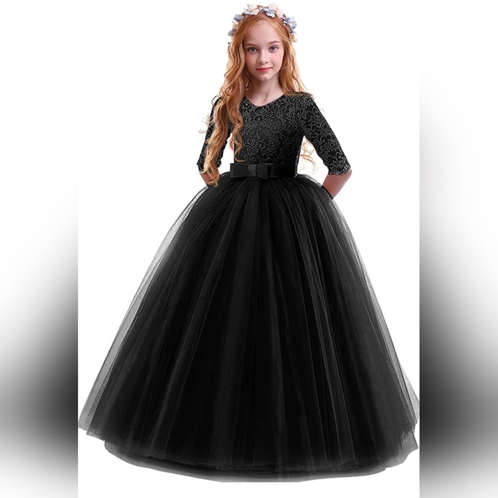 Black floral lace dress